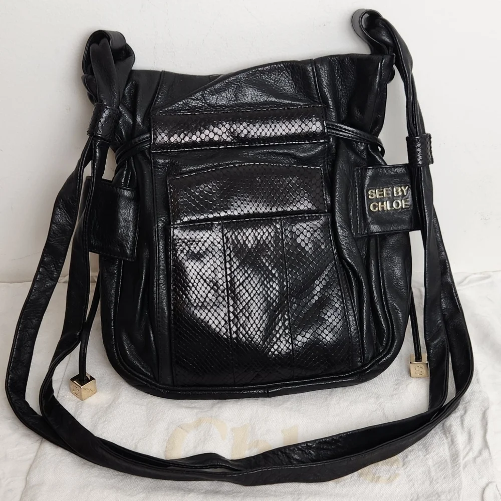 Chloe Snakeskin Leather Bucket Purse - Picture 1 of 15